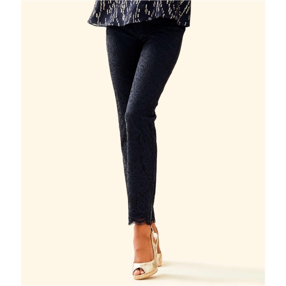 Lilly Pulitzer Black Lace Pants with Gold Button